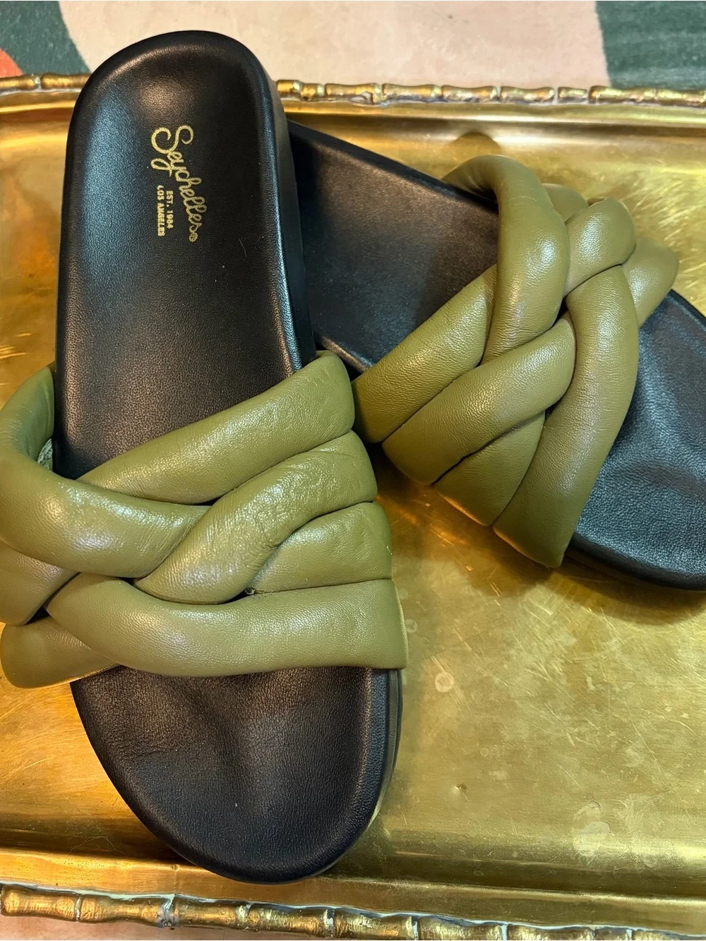 Seychelles Braided Olive Slide Sandals